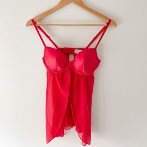 La Senza // Holiday Red Babydoll Lingerie with Detachable Christmas Fuzz